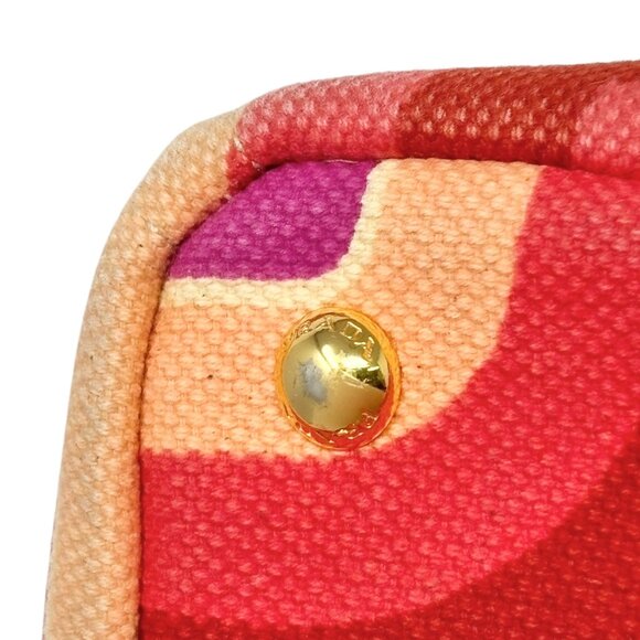 PRADA Vintage Logo Tote Bag Canapa Stampata Canvas Multicolor Red Pink  [105524] - Picture 11 of 15